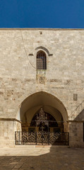The entrance with decorative lattice, Cathedral of Saint James in Jerusalem
