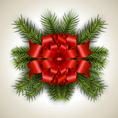 Fototapeta na wymiar Christmas wreath and ribbon bow