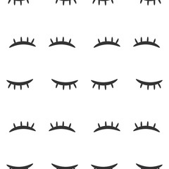 Eyes closed seamless vector pattern black on white
