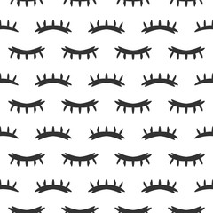 Eyes closed seamless vector pattern black on white