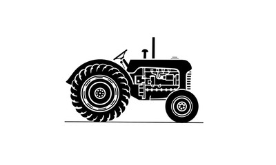 Old farm tractor side on view illustration