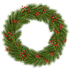 Fototapeta na wymiar Christmas wreath green fir tree. Vector 3D christmas background.