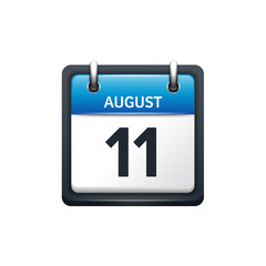 August 11. Calendar icon.Vector illustration,flat style.Month and date.Sunday,Monday,Tuesday,Wednesday,Thursday,Friday,Saturday.Week,weekend,red letter day. 2017,2018 year.Holidays.