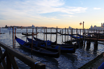 Gondolas in the sunset, Venice