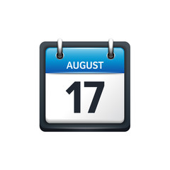 August 17. Calendar icon.Vector illustration,flat style.Month and date.Sunday,Monday,Tuesday,Wednesday,Thursday,Friday,Saturday.Week,weekend,red letter day. 2017,2018 year.Holidays.