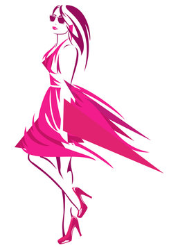 fashion woman in pink dress vector design