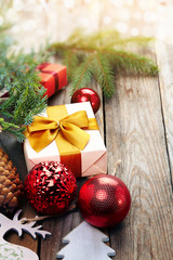 Christmas decoration over wooden background.