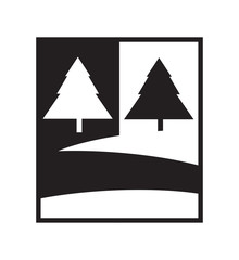 Vector icon of two trees in meadow in black and white color