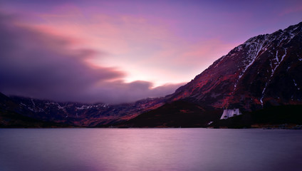 Sunset in five lake valley Tatra mountain