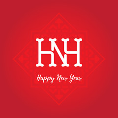 Happy New Year original lettering on red background. Vector Pali