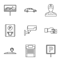 Parking station icons set. Outline illustration of 9 parking station vector icons for web