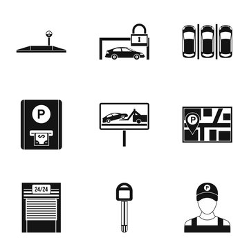 Parking area icons set. Simple illustration of 9 parking area vector icons for web