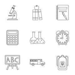 Schoolhouse icons set. Outline illustration of 9 schoolhouse vector icons for web