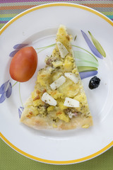 white pizza with potatoes and mozzarella