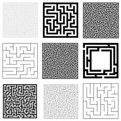 Collection of maze with solution. Vector Labyrinth set.