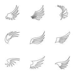Different wings icons set. Outline illustration of 9 different wings vector icons for web
