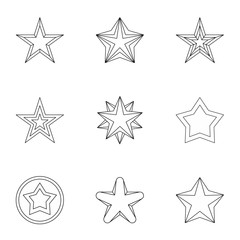 Obraz premium Geometric figure star icons set. Outline illustration of 9 geometric figure star vector icons for web