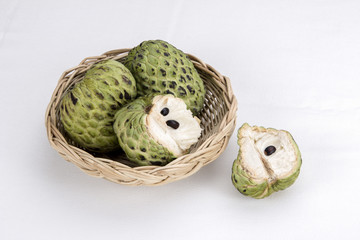 Sugar Apple (custard apple, Annona, sweetsop) on white backgroun