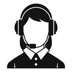 Business woman with headset icon. Simple illustration of business woman with headset vector icon for web