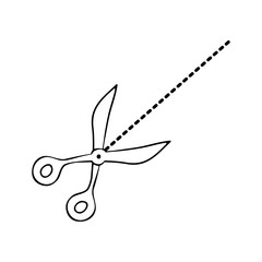 silhouette contour of scissors with cutting line vector illustration