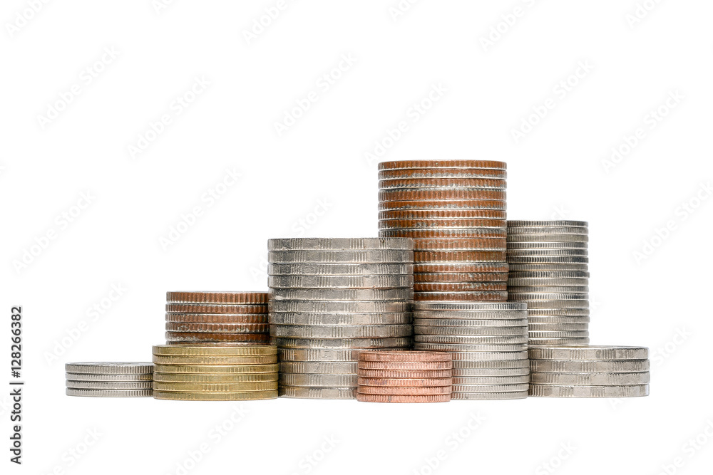 Wall mural coin stack isolated on white background