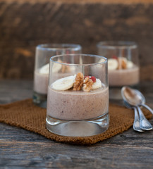 Chocolate pana cota with banana and goji berry