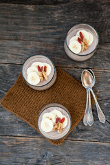 Chocolate pana cota with banana and goji berry