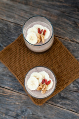 Chocolate pana cota with banana and goji berry