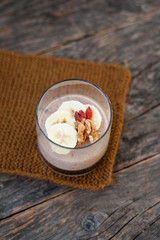 Chocolate pana cota with banana and goji berry