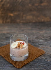 Chocolate pana cota with banana and goji berry