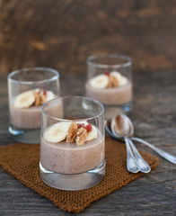 Chocolate pana cota with banana and goji berry