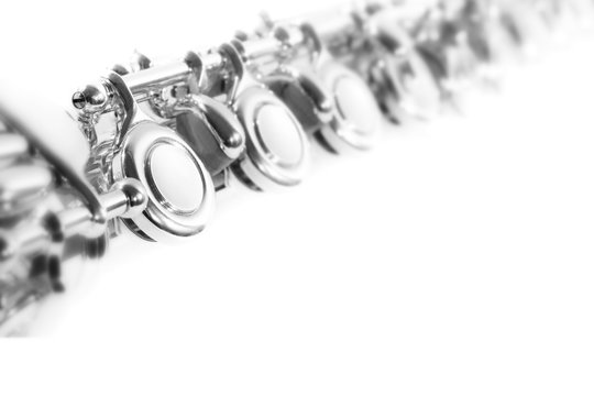 Flute instrument isolated on white close up Flute music