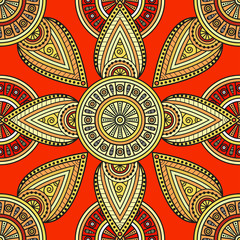 Seamless oriental pattern in shades of yellow, orange & red. 