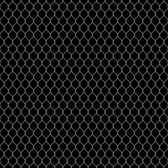 Vector seamless pattern, white thin wavy lines on black backdrop. Illustration of mesh, fishnet, lace. Subtle monochrome background, simple repeat texture. Design for prints, decor, cover, textile