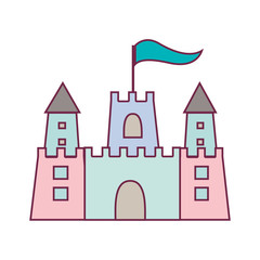 pastel color sandcastle icon with flag vector illustration