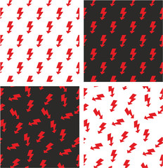 Electric Lightning Symbol Aligned & Random Seamless Pattern Red Color Set