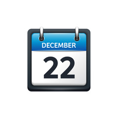 December 22. Calendar icon.Vector illustration,flat style.Month and date.Sunday,Monday,Tuesday,Wednesday,Thursday,Friday,Saturday.Week,weekend,red letter day. 2017,2018 year.Holidays.