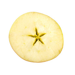 Cross section of red apple on white background