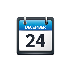 December 24. Calendar icon.Vector illustration,flat style.Month and date.Sunday,Monday,Tuesday,Wednesday,Thursday,Friday,Saturday.Week,weekend,red letter day. 2017,2018 year.Holidays.