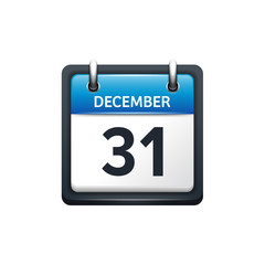 December 31. Calendar icon.Vector illustration,flat style.Month and date.Sunday,Monday,Tuesday,Wednesday,Thursday,Friday,Saturday.Week,weekend,red letter day. 2017,2018 year.Holidays.