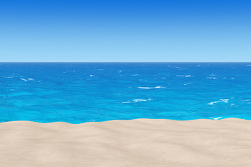 Sand Sunny Tropical beach with Ocean and a Lot of Copy Space. 3d