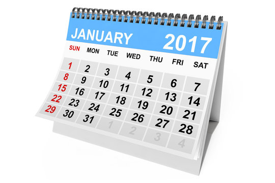 Calendar January 2017. 3d Rendering