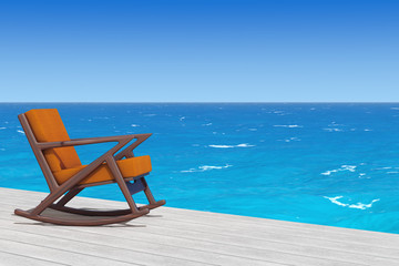Rocking Chair Upholstered with Orange Cloth on a wooden floor in