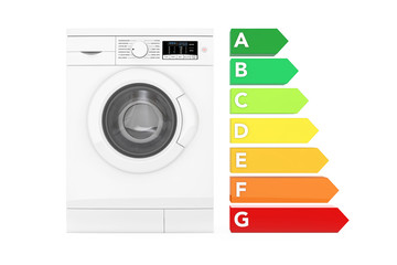 Washing Machine with Energy Efficiency Chart. 3d Rendering