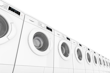 Modern Washing Machines in Row. 3d Rendering