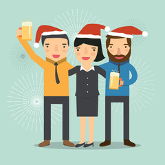 Happy Business Man with santa hat in Party Christmas and New yea