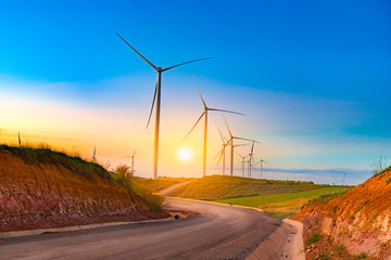 Obraz premium Windmills in sunset time at Khao Kho, Phetchabun, Thailand