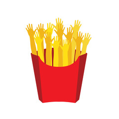 French fries. Human hands in the form of fried potatoes.