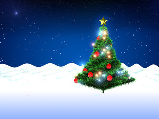 Fototapeta na wymiar Christmas tree and snow