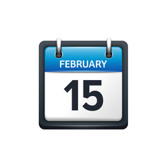 February 15. Calendar icon.Vector illustration,flat style.Month and date.Sunday,Monday,Tuesday,Wednesday,Thursday,Friday,Saturday.Week,weekend,red letter day. 2017,2018 year.Holidays.